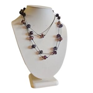 Vintage Two Strand Boho Multicolor Gemstone Long Necklace.